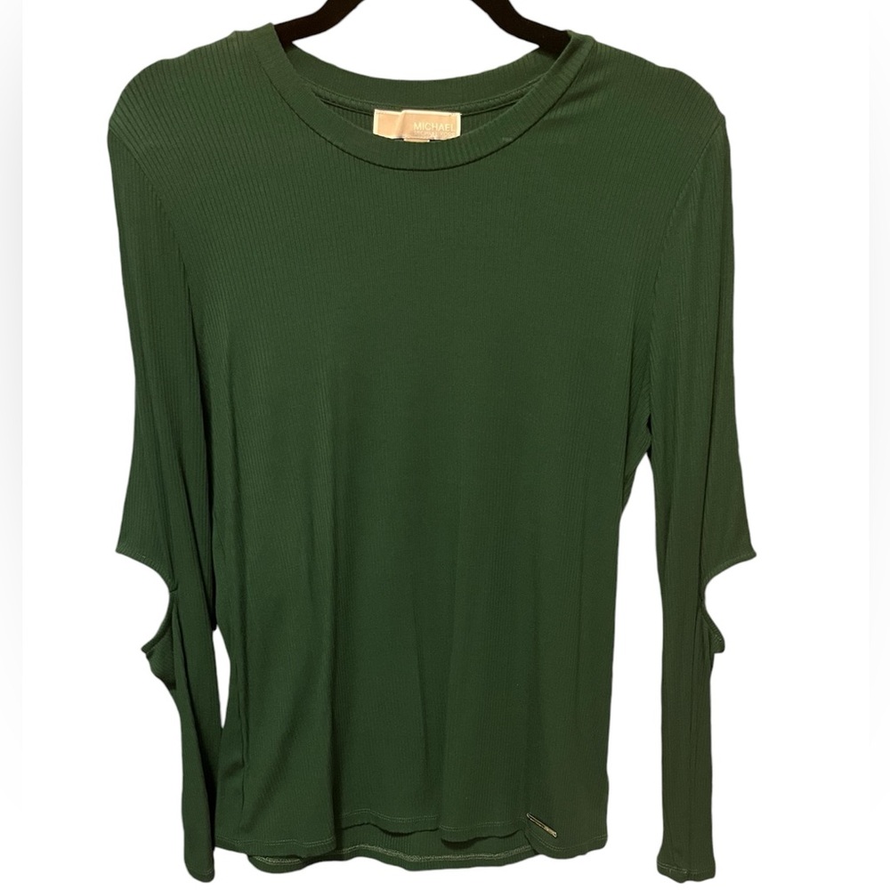 Michael Kors Ribbed Top with Elbow Cut-Outs Sweater Blouse Long-Sleeve Shirt Top